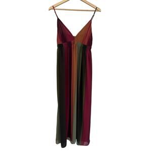Miou Muse Chiffon Rainbow Babydoll Midi Dress Womens Medium Boho Festival Beach